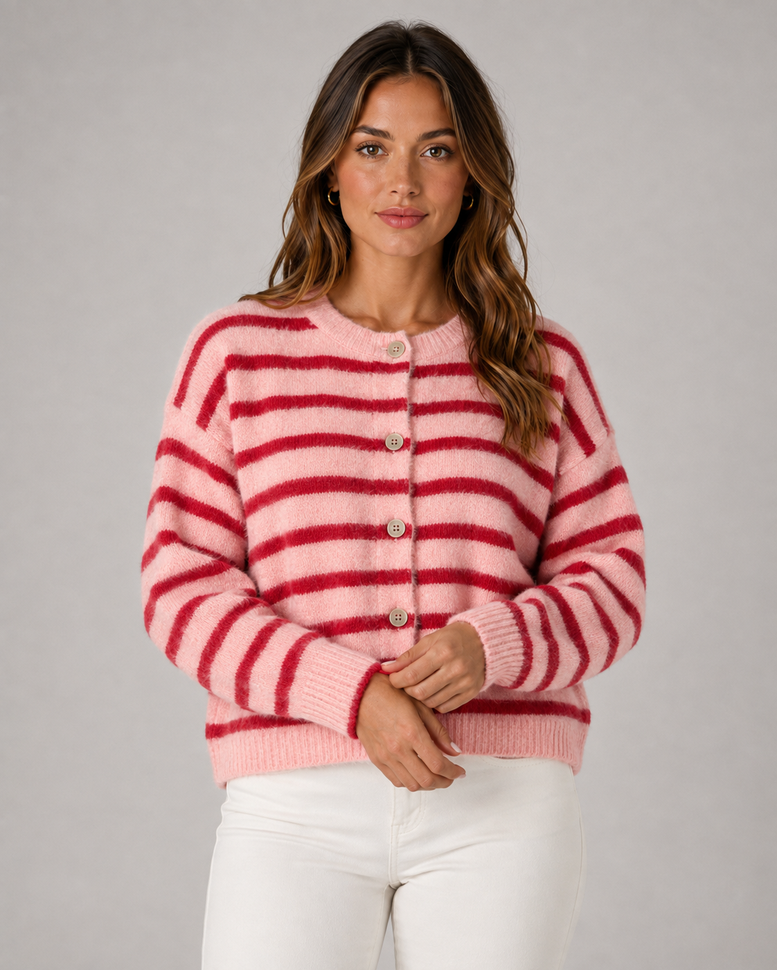 Women's Striped Cardigan - Button Front Relaxed Knit
