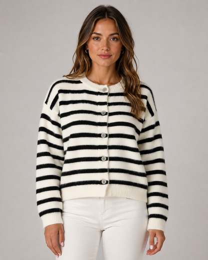 Women's Striped Cardigan - Button Front Relaxed Knit