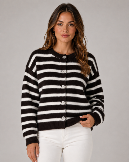 Women's Striped Cardigan - Button Front Relaxed Knit