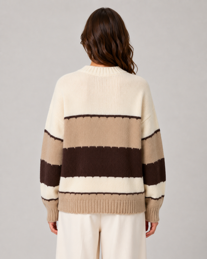 Women's Color Block Sweater - Striped Crew Neck Knit