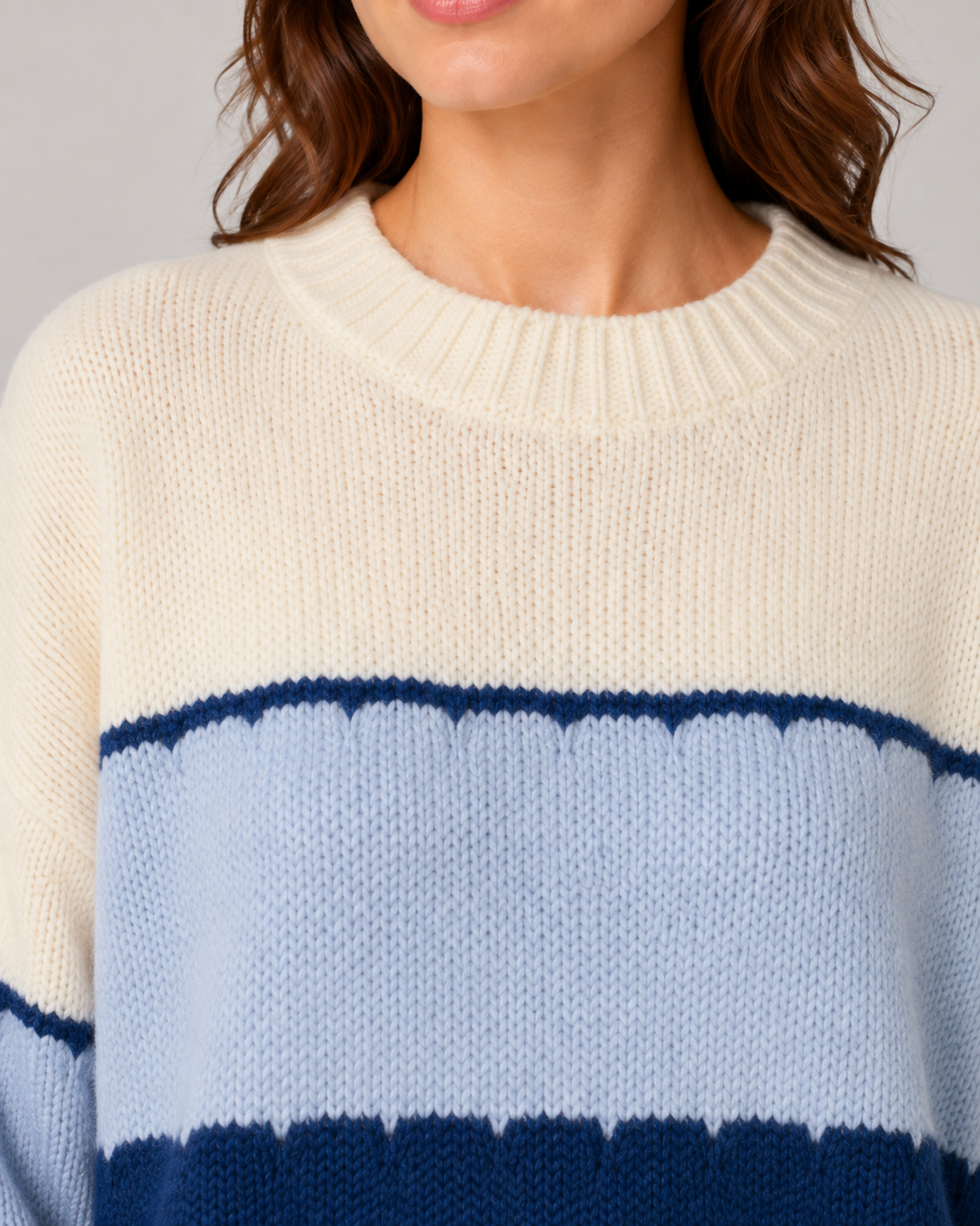 Women's Color Block Sweater - Striped Crew Neck Knit
