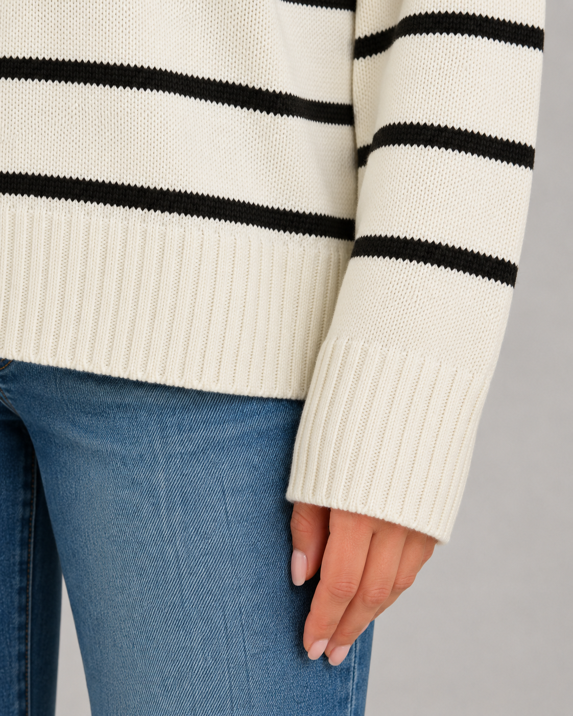 Women's Striped Polo Sweater - Open Collar Knit