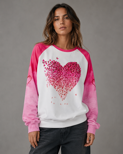 Women's Sweatshirt - Pink Butterfly Heart Raglan