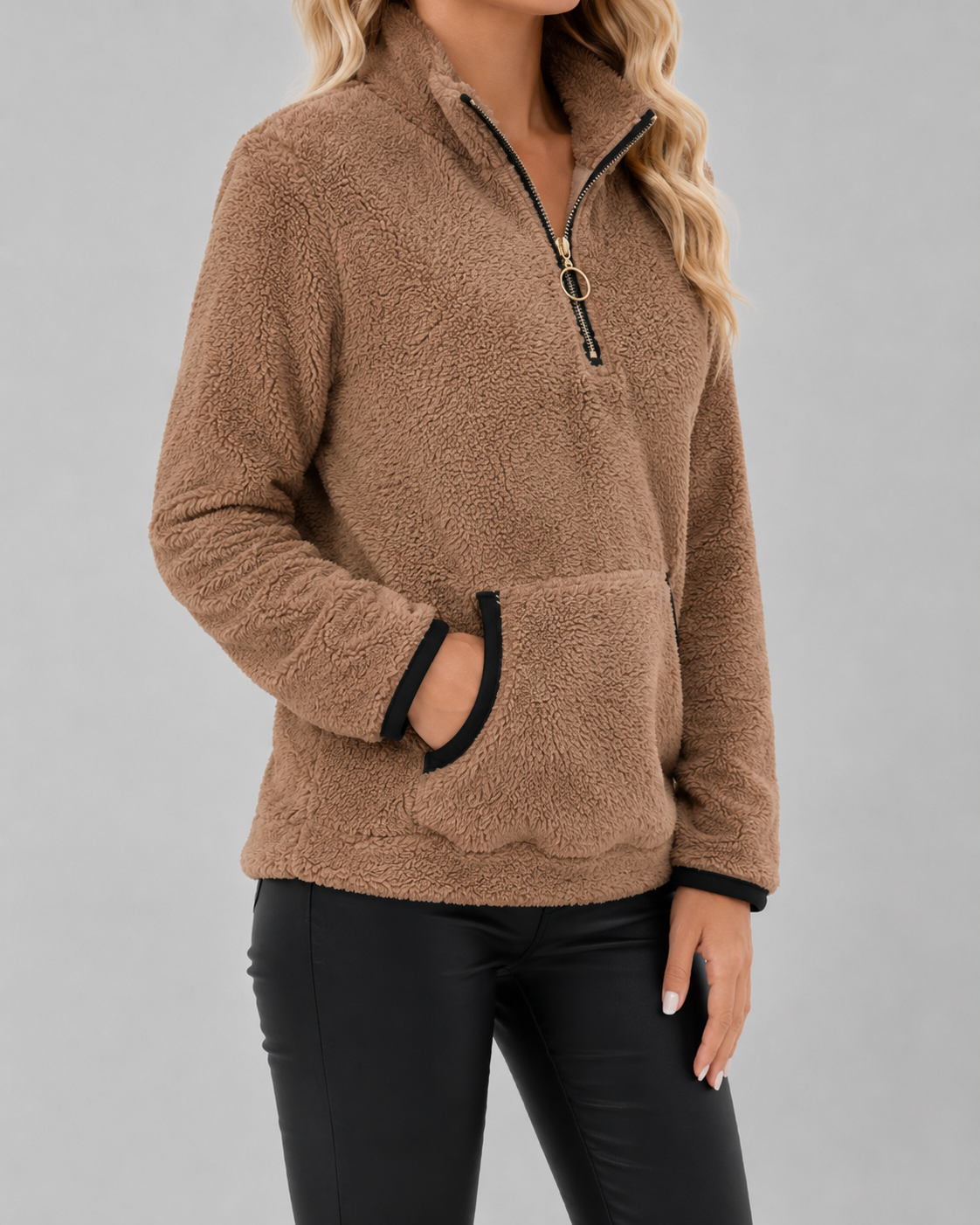 Women's Teddy Fleece Pullover - Half Zip Funnel Neck