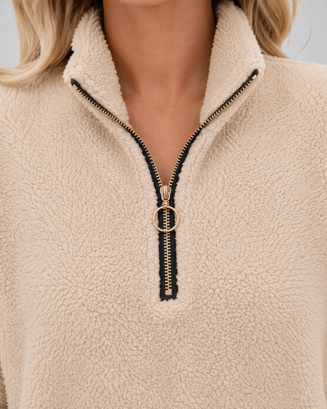 Women's Teddy Fleece Pullover - Half Zip Funnel Neck