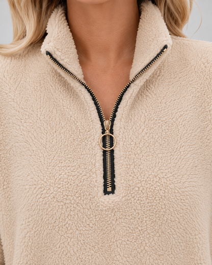 Women's Teddy Fleece Pullover - Half Zip Funnel Neck