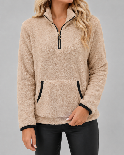 Women's Teddy Fleece Pullover - Half Zip Funnel Neck