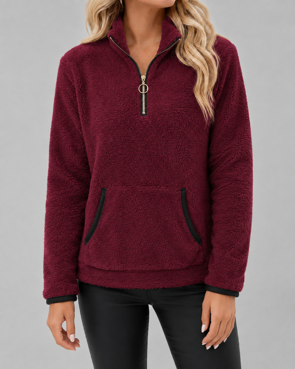 Women's Teddy Fleece Pullover - Half Zip Funnel Neck