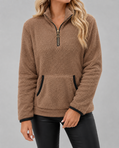 Women's Teddy Fleece Pullover - Half Zip Funnel Neck