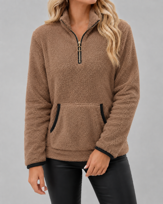 Women's Teddy Fleece Pullover - Half Zip Funnel Neck