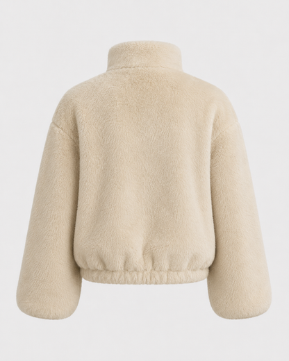 Women's Teddy Fleece Jacket - Cropped Funnel Neck Zip Up