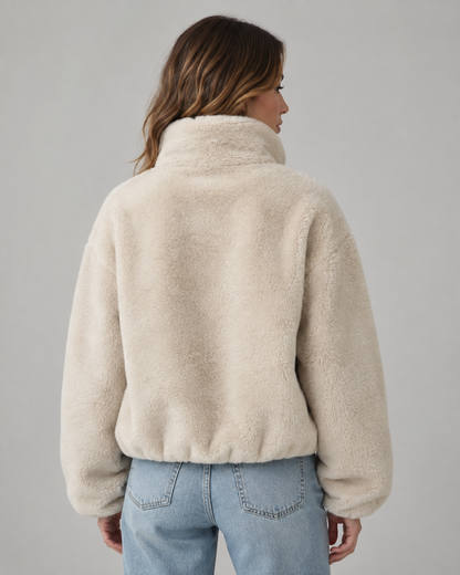 Women's Teddy Fleece Jacket - Cropped Funnel Neck Zip Up