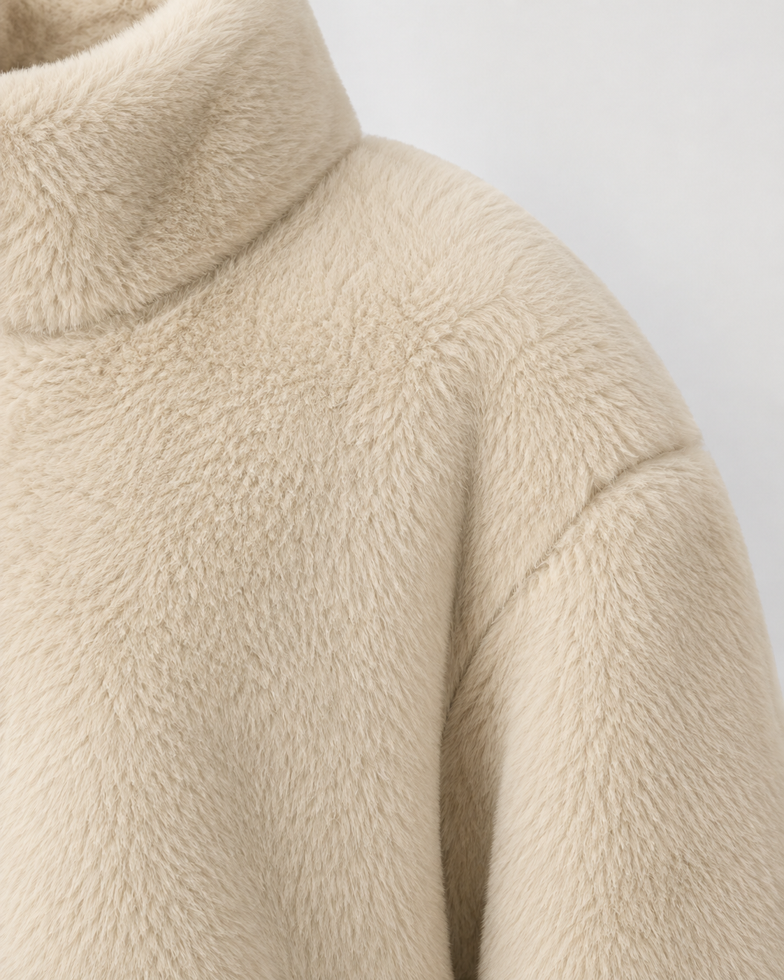 Women's Teddy Fleece Jacket - Cropped Funnel Neck Zip Up