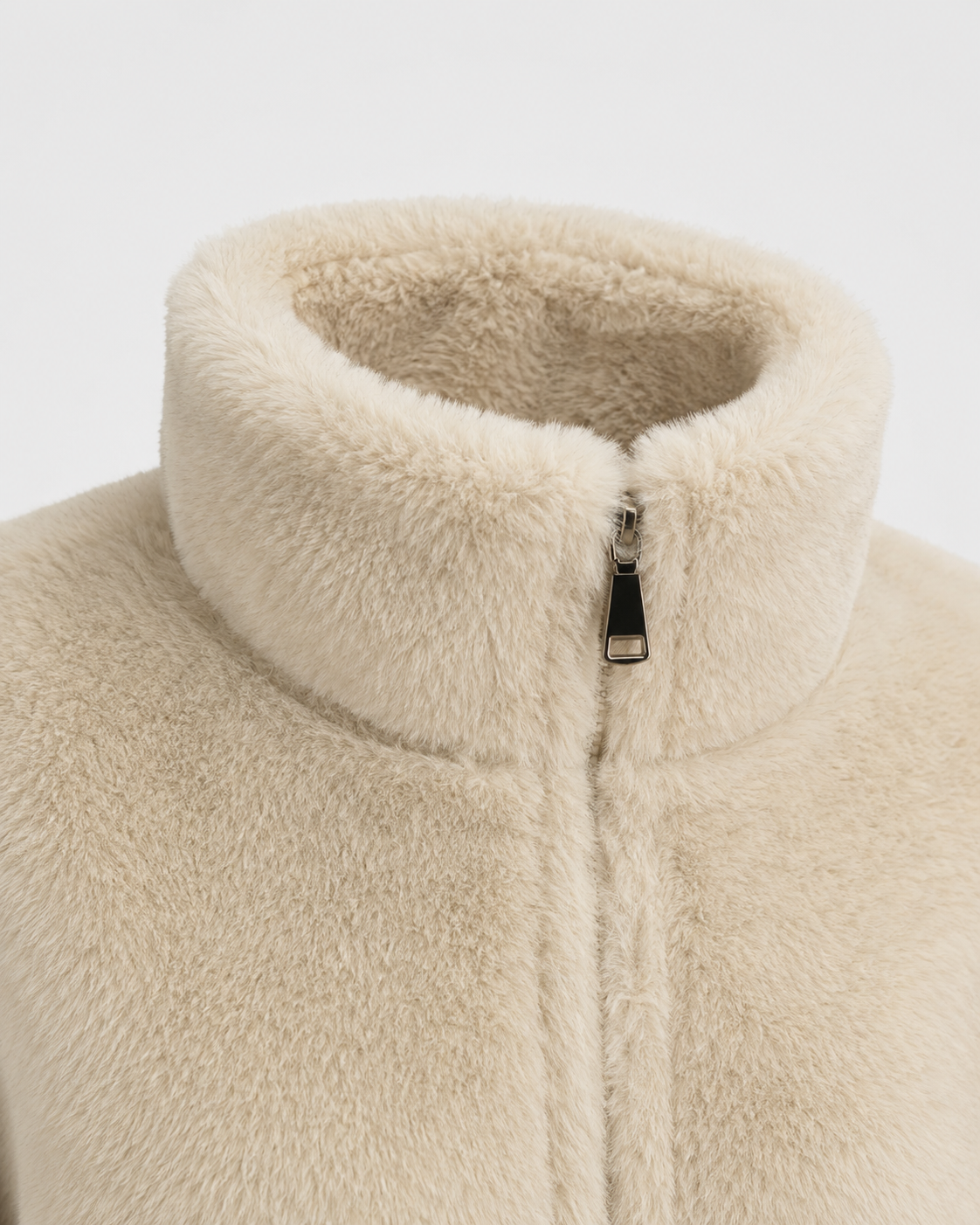 Women's Teddy Fleece Jacket - Cropped Funnel Neck Zip Up