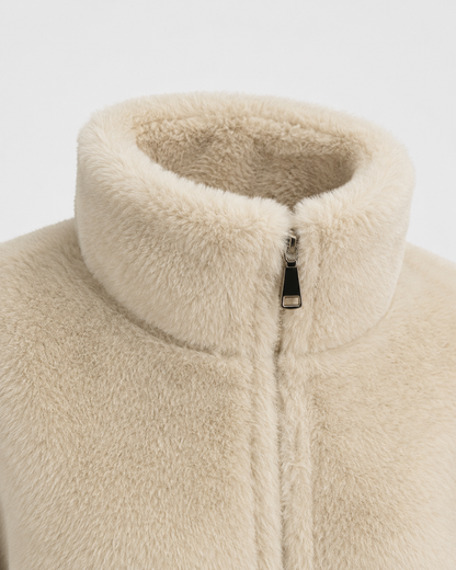 Women's Teddy Fleece Jacket - Cropped Funnel Neck Zip Up