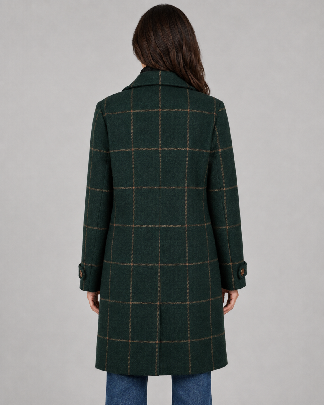 Women's Winter Coat - Long Tailored Windowpane Check Coat