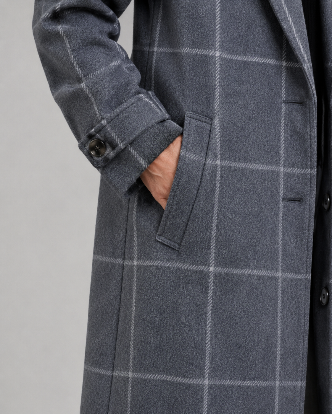 Women's Winter Coat - Long Tailored Windowpane Check Coat
