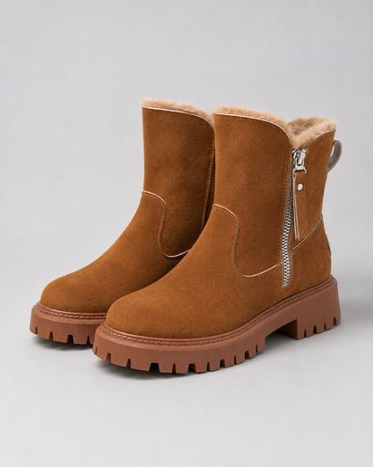 Women's Winter Ankle Boots - Faux Fur Lined Side Zip