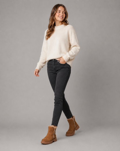 Women's Winter Ankle Boots - Faux Fur Lined Side Zip