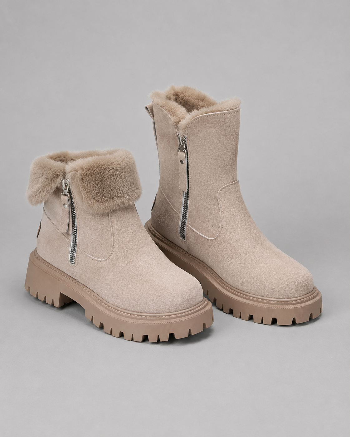 Women's Winter Ankle Boots - Faux Fur Lined Side Zip