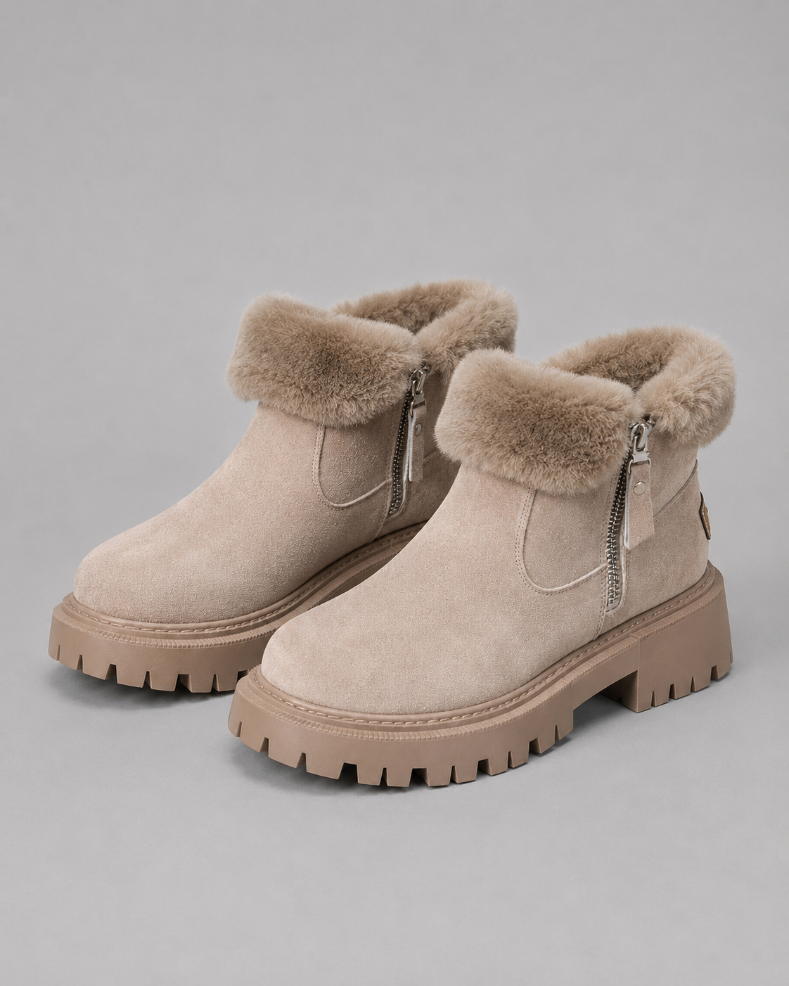 Women's Winter Ankle Boots - Faux Fur Lined Side Zip