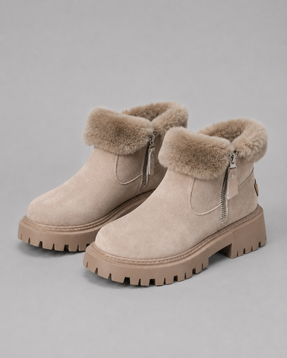 Women's Winter Ankle Boots - Faux Fur Lined Side Zip
