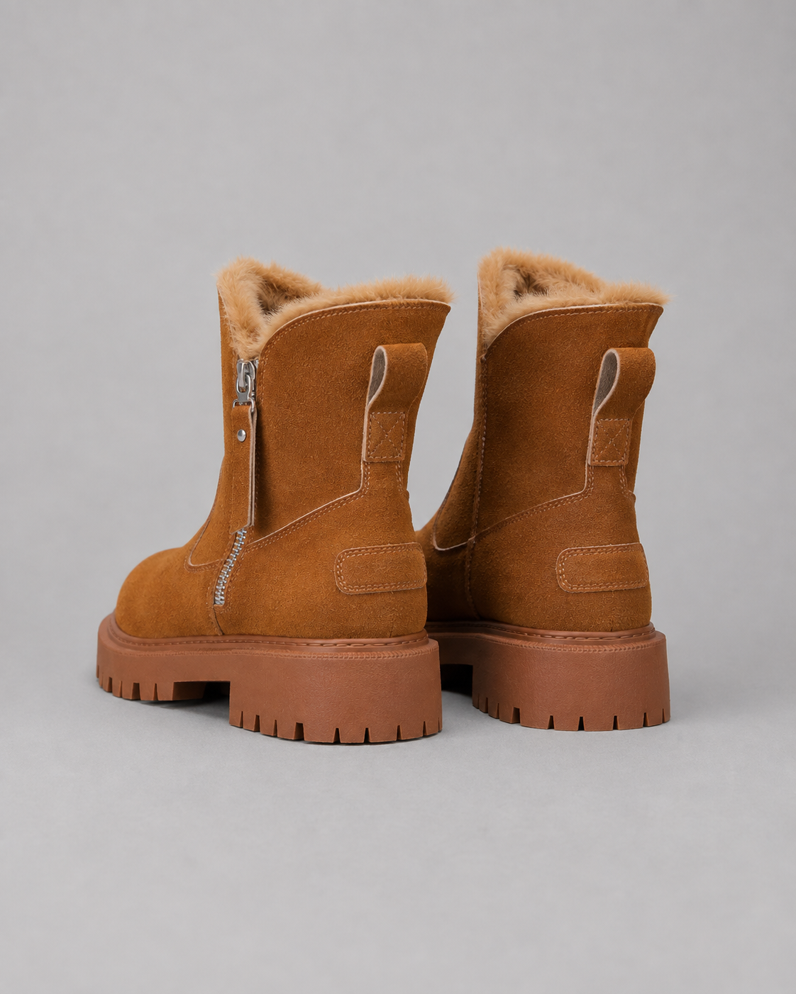 Women's Winter Ankle Boots - Faux Fur Lined Side Zip