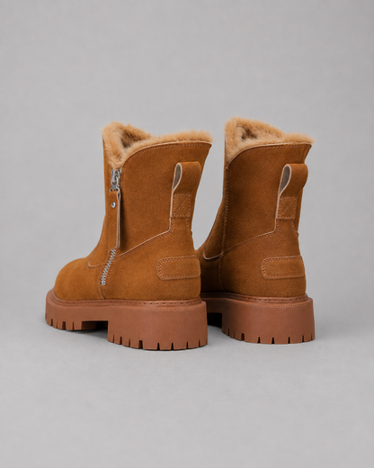 Women's Winter Ankle Boots - Faux Fur Lined Side Zip
