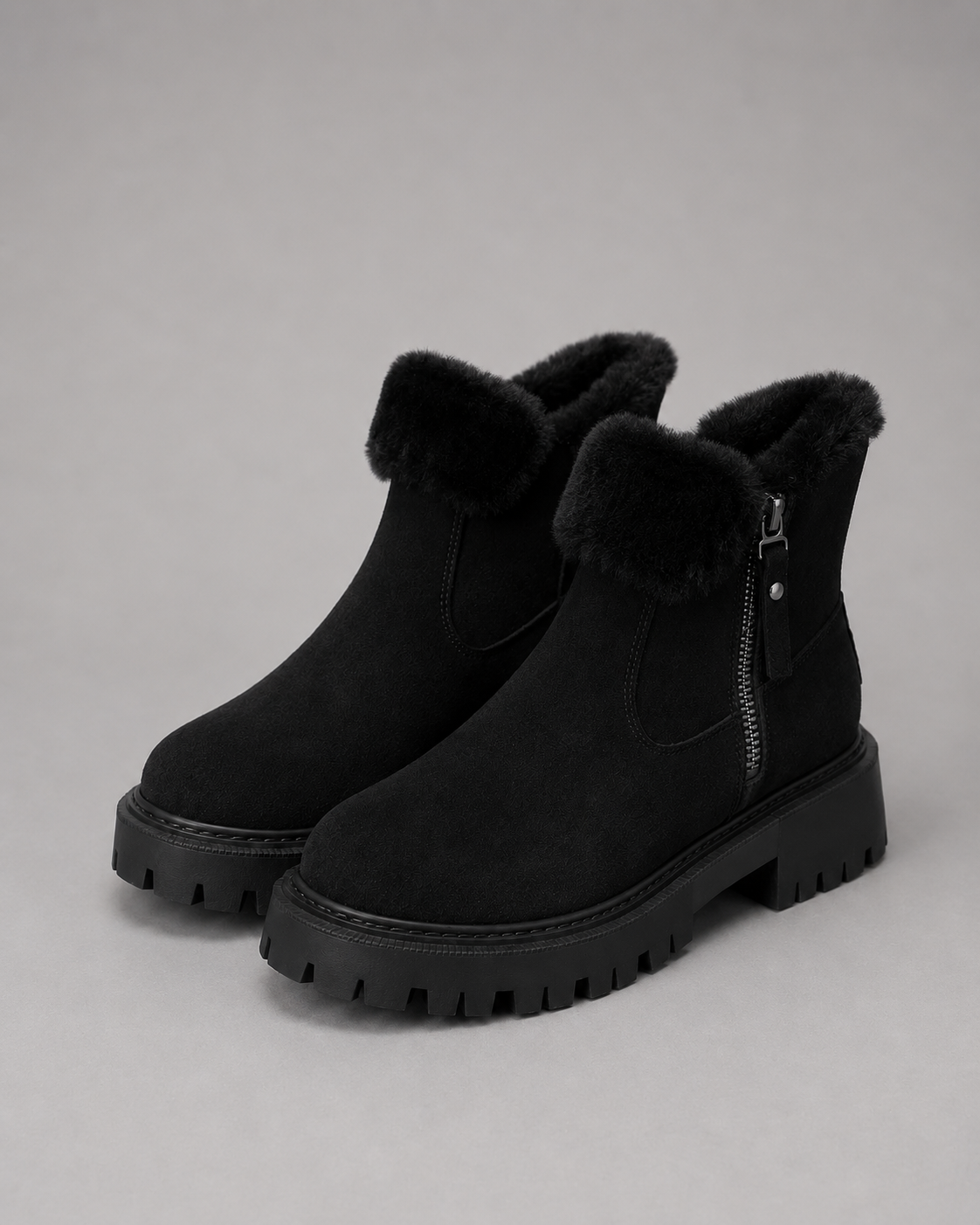 Women's Winter Ankle Boots - Faux Fur Lined Side Zip