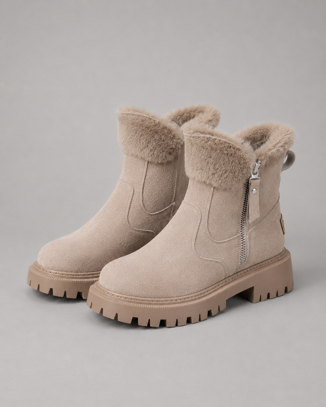 Women's Winter Ankle Boots - Faux Fur Lined Side Zip