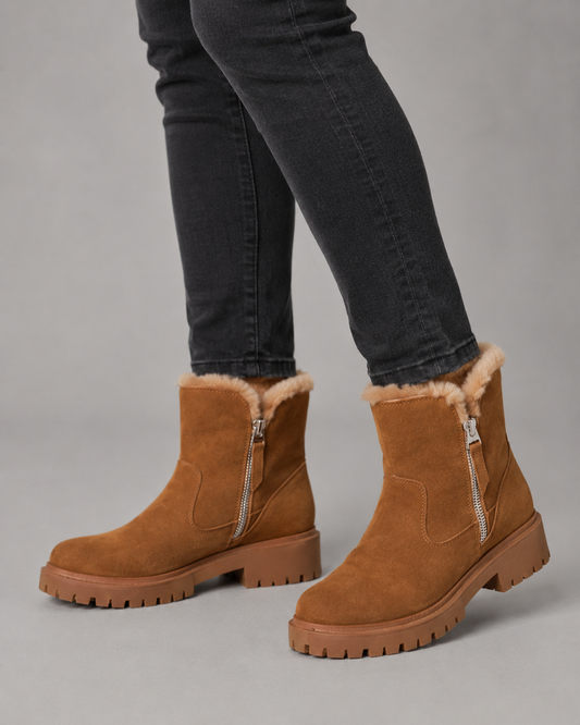 Women's Winter Ankle Boots - Faux Fur Lined Side Zip