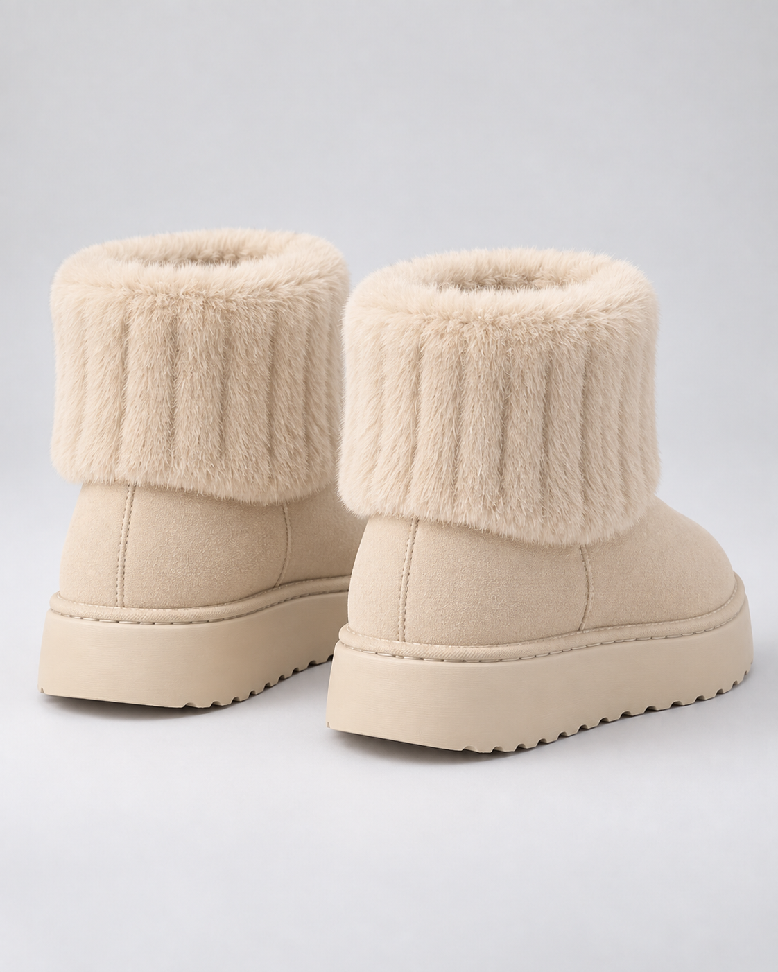Women's Winter Ankle Boots - Plush Trim Platform Sole