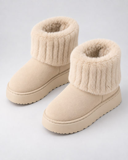 Women's Winter Ankle Boots - Plush Trim Platform Sole