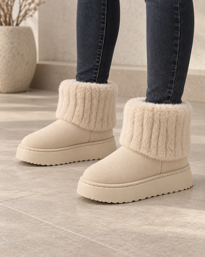 Women's Winter Ankle Boots - Plush Trim Platform Sole