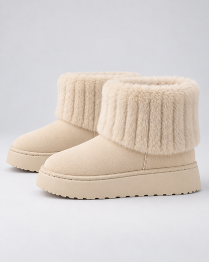 Women's Winter Ankle Boots - Plush Trim Platform Sole