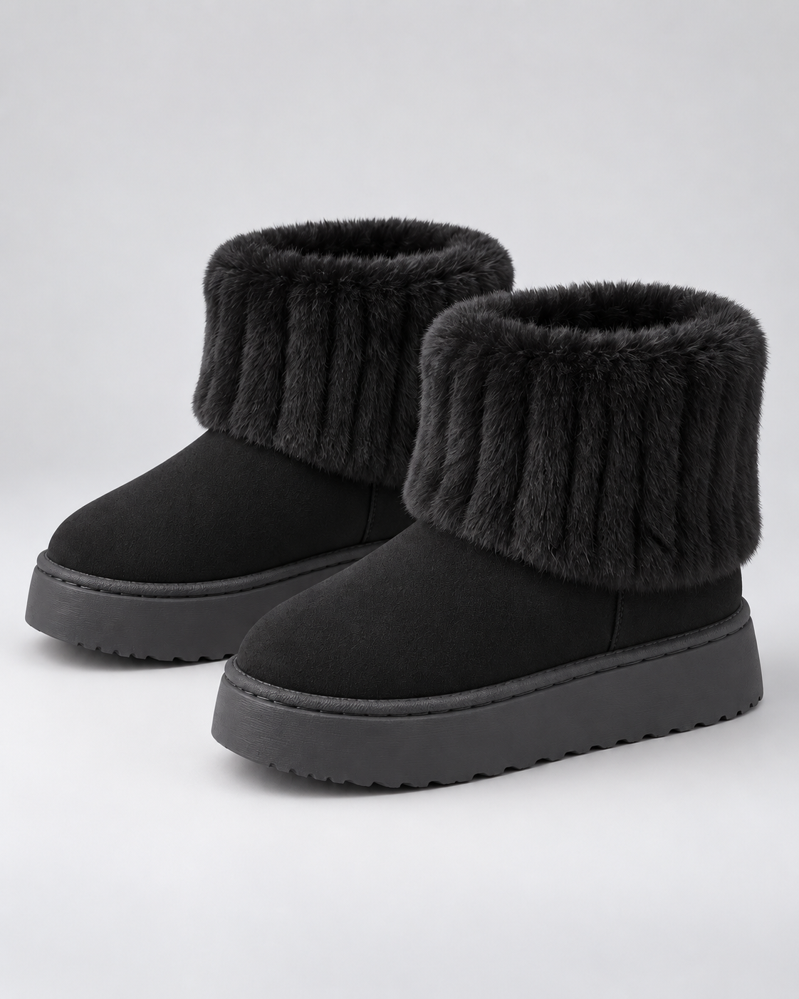 Women's Winter Ankle Boots - Plush Trim Platform Sole