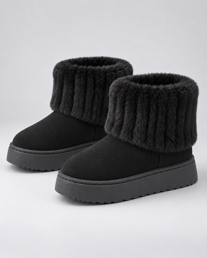 Women's Winter Ankle Boots - Plush Trim Platform Sole