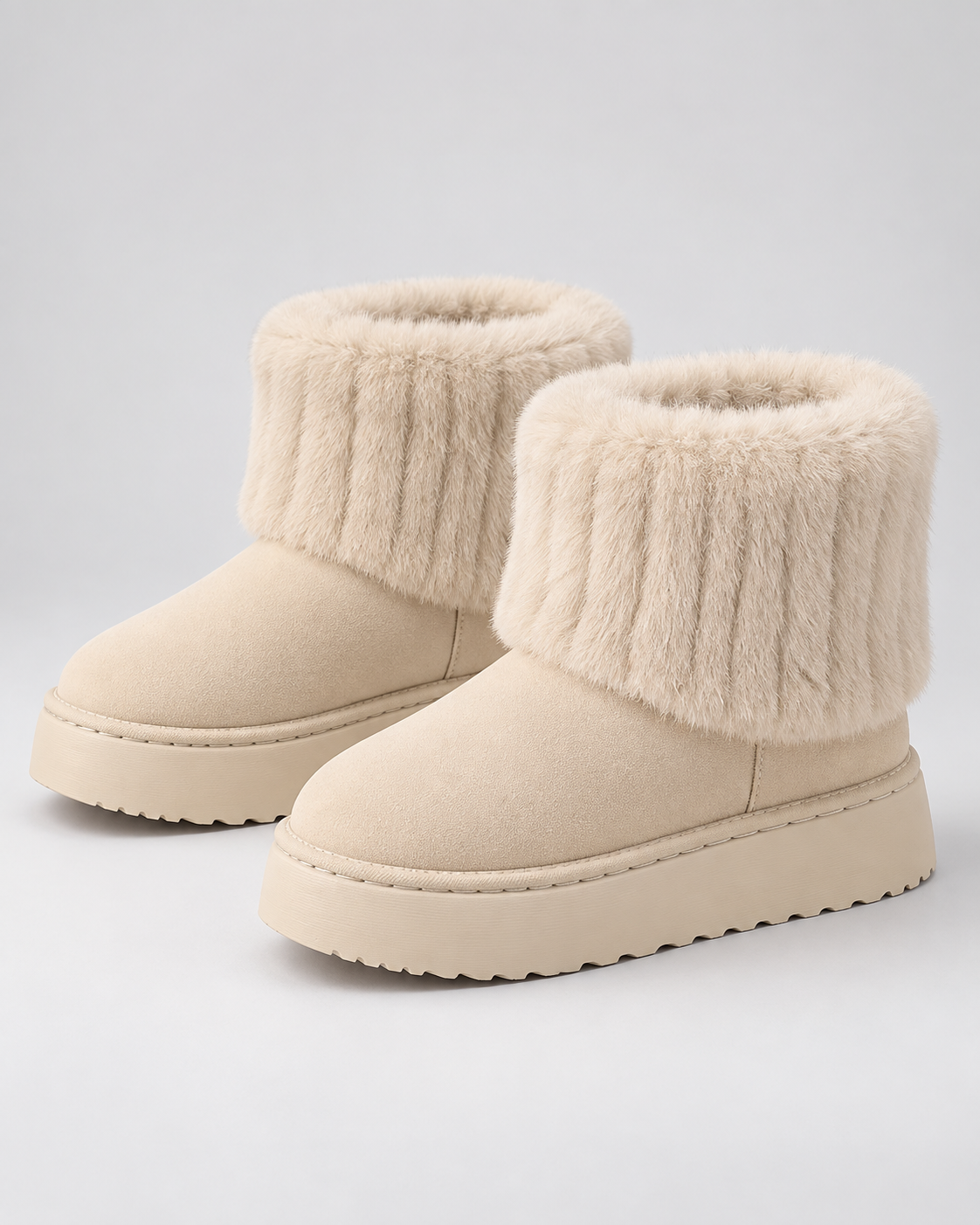 Women's Winter Ankle Boots - Plush Trim Platform Sole