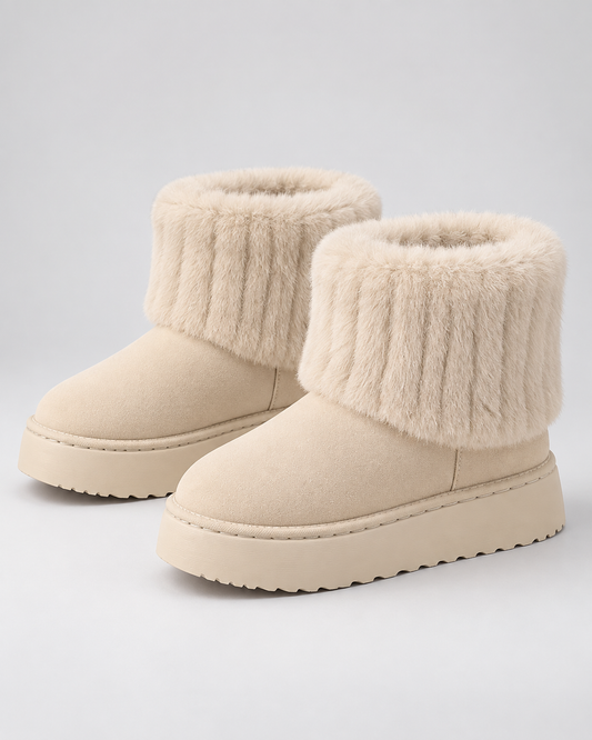 Women's Winter Ankle Boots - Plush Trim Platform Sole