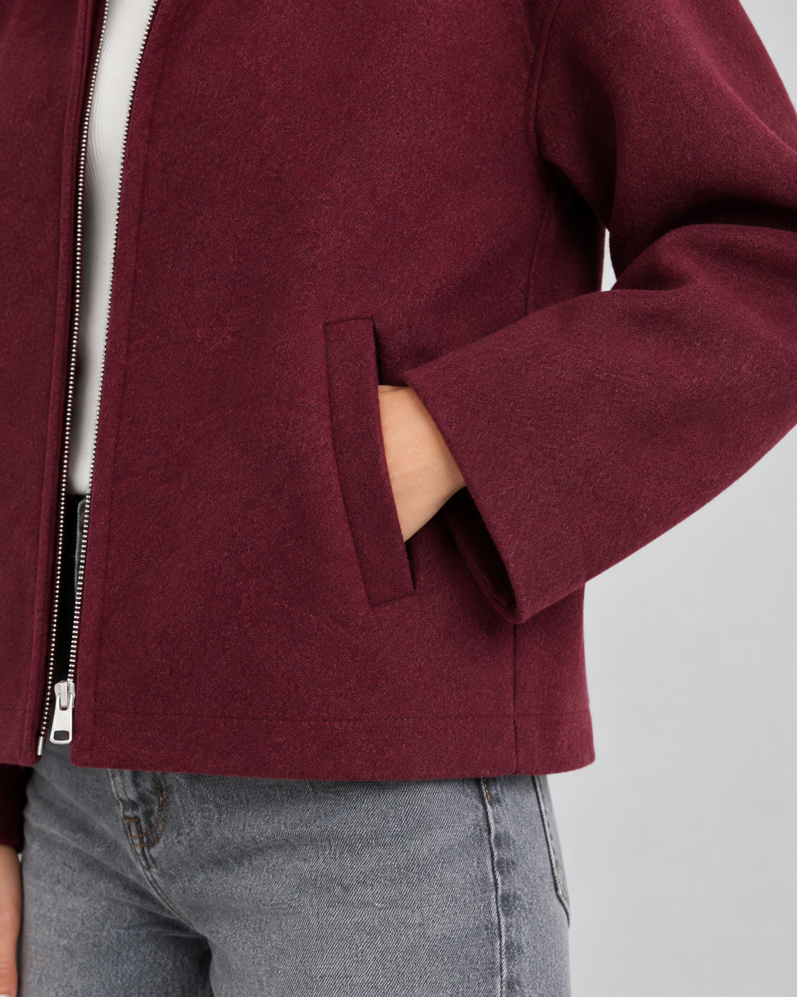 Women's Wool Look Jacket - Zip Up Casual Winter Coat