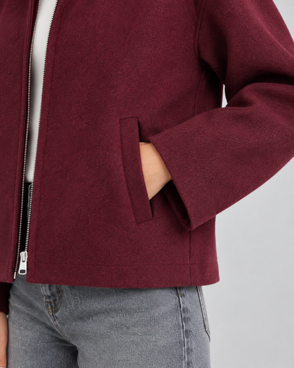 Women's Wool Look Jacket - Zip Up Casual Winter Coat