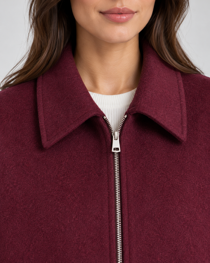 Women's Wool Look Jacket - Zip Up Casual Winter Coat