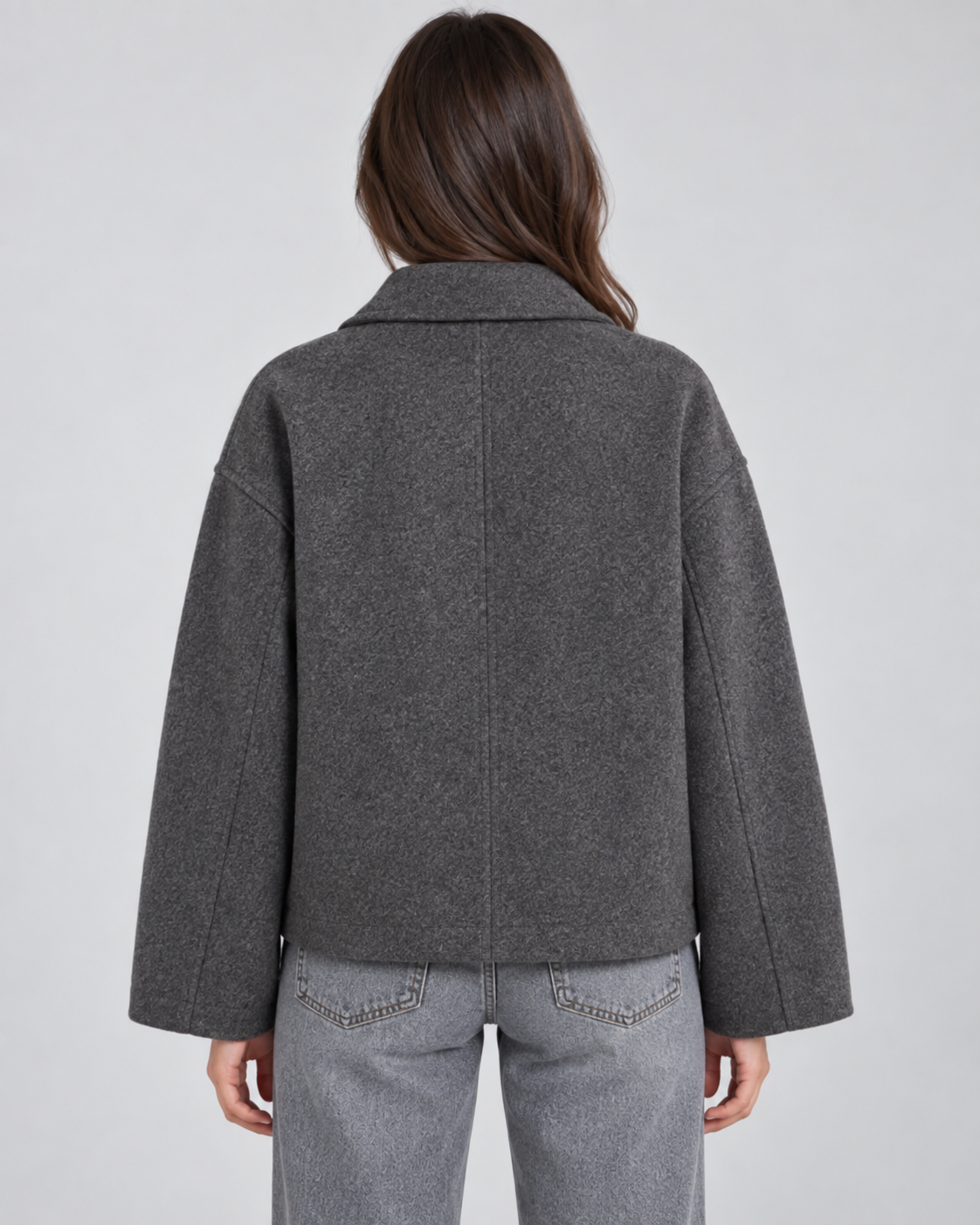 Women's Wool Look Jacket - Zip Up Casual Winter Coat