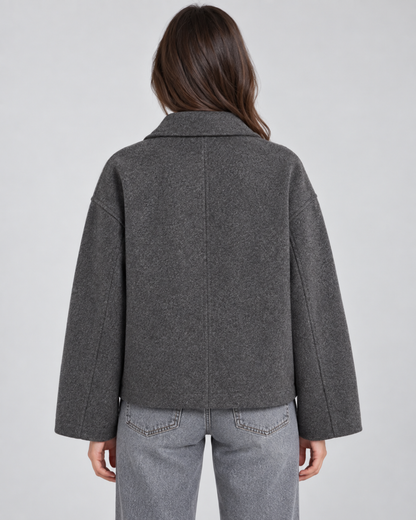 Women's Wool Look Jacket - Zip Up Casual Winter Coat