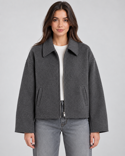 Women's Wool Look Jacket - Zip Up Casual Winter Coat