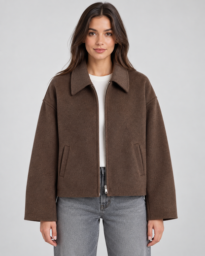 Women's Wool Look Jacket - Zip Up Casual Winter Coat