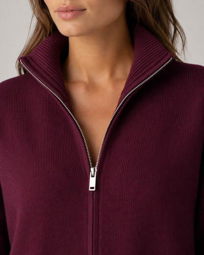 Women's Zip Up Cardigan - Funnel Neck Knit Sweater