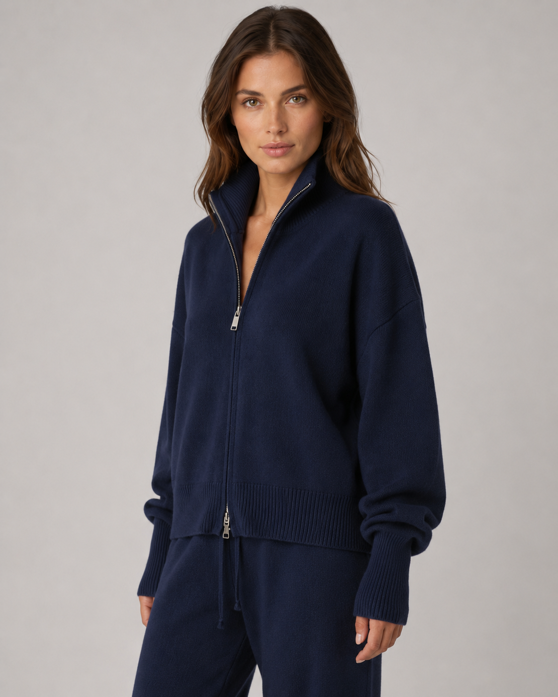 Women's Zip Up Cardigan - Funnel Neck Knit Sweater