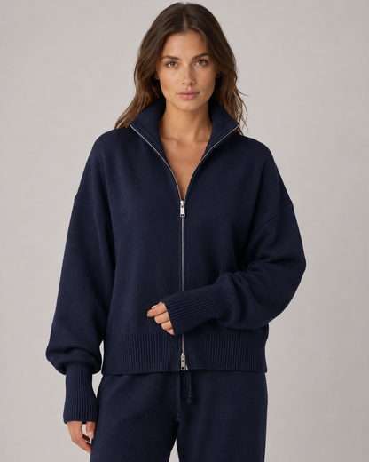 Women's Zip Up Cardigan - Funnel Neck Knit Sweater