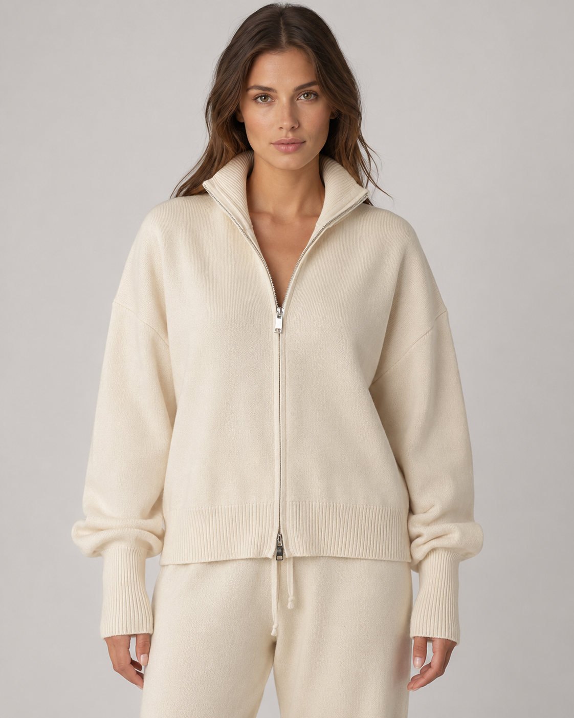 Women's Zip Up Cardigan - Funnel Neck Knit Sweater